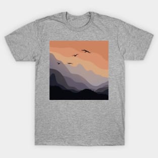 Minimal Hilly Sunrise Landscape Digital Illustration T-Shirt